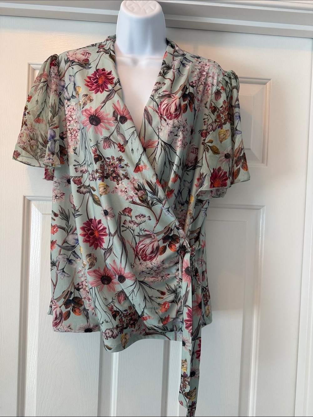 Chenault Floral Faux Wrap Blouse in Sage Green 1X  NWOT